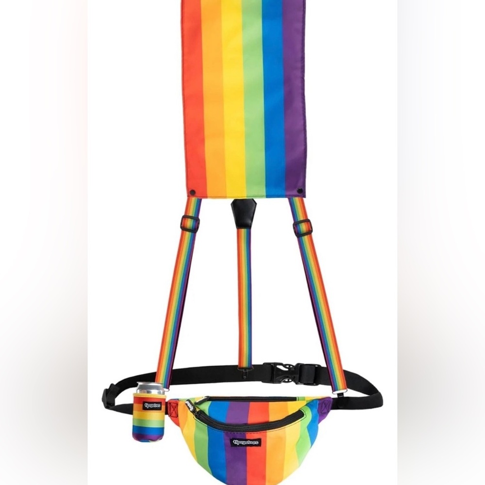 NEW tipsey elves 🧝‍♀️🌈Rainbow Fanny Pack with Drink Holder, Suspenders, and Cape - Picture 5 of 5